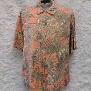 Caribbean Hawaiian Shirt Mens Silk Blend Orange Camp Tropical Size XL